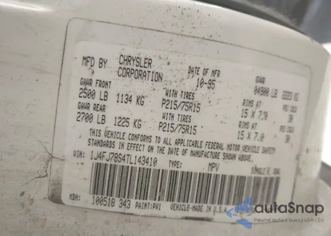 1996 Jeep Cherokee Country z USA, uszkodzony, nr VIN 1J4FJ78S4TL143410